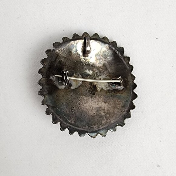 Antique 935 Silver Turquoise Pearl Brooch Pendant Natural Patina Coastal Cowgirl - Picture 3 of 9